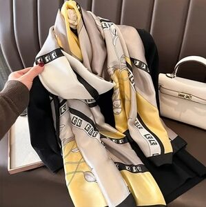 Women's Long Scarf with Yellow Floral Print Lightweight